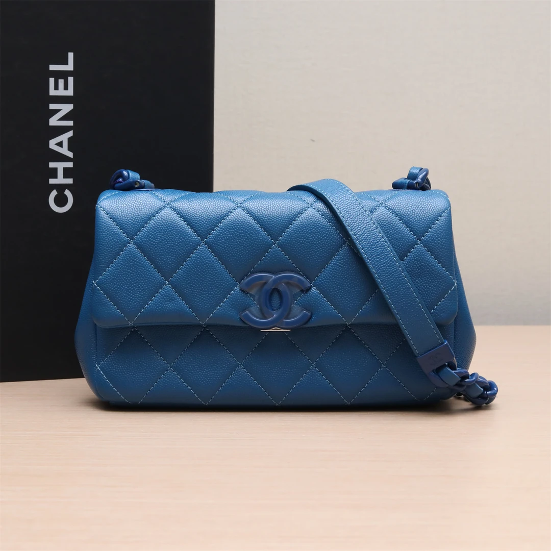 99新 Chanel/香奈儿 小花佳珊P21364621221C 口盖包 20cm 蓝色