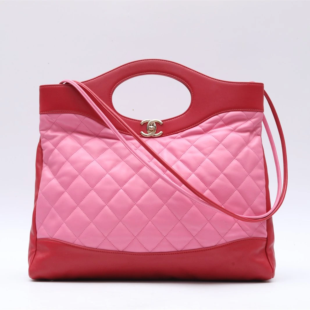 99新 Chanel/香奈儿 小花双双 31Bag 大号 横版 粉红色 皮革C