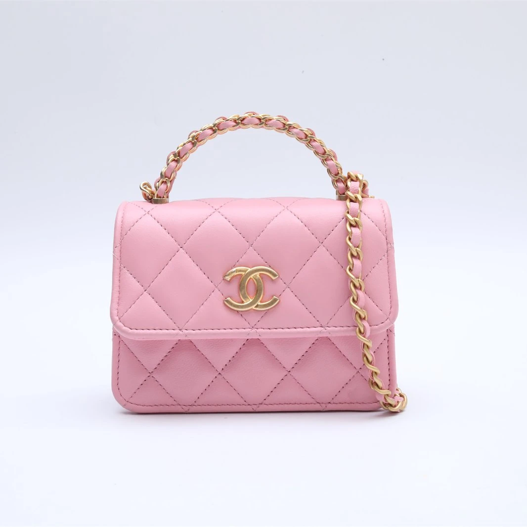 99新 Chanel/香奈儿 小花佳珊23C 手柄风琴WOC 13cm 粉色346678