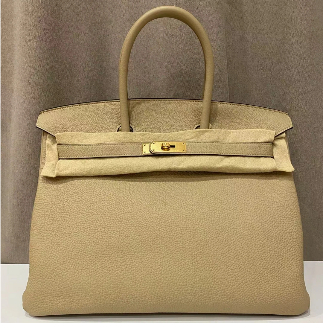 99新 Hermes/爱马仕 小花6珊 Birkin 35 风衣灰 Togo皮 A刻金扣包