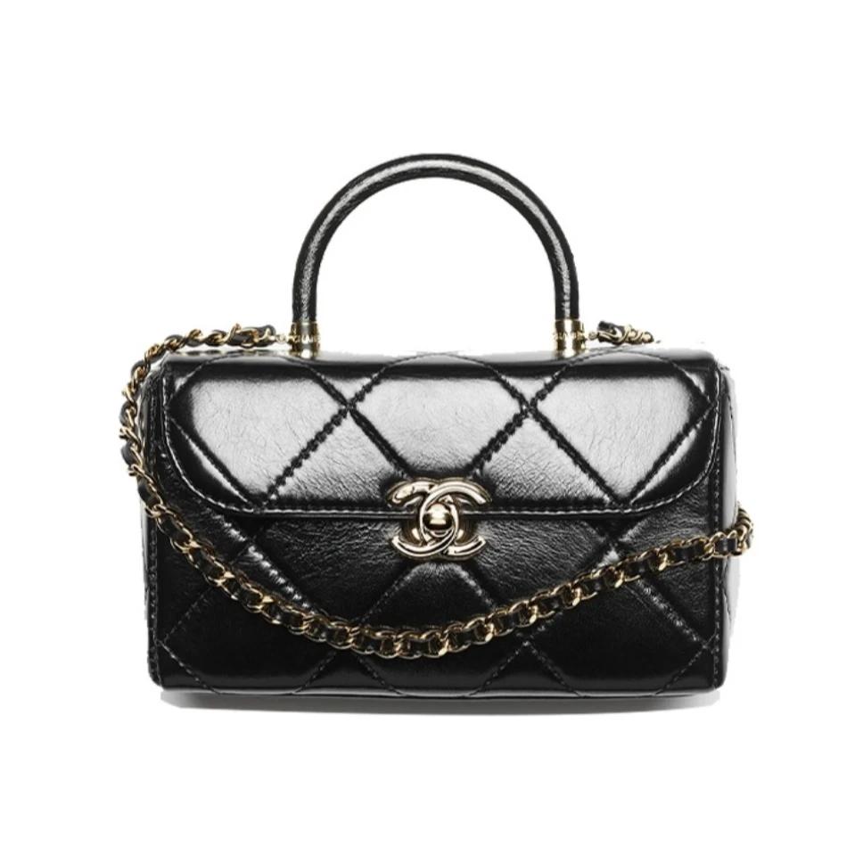 全新未使用 Chanel/香奈儿 小花6珊 23K 金属手柄盒子带镜子黑金