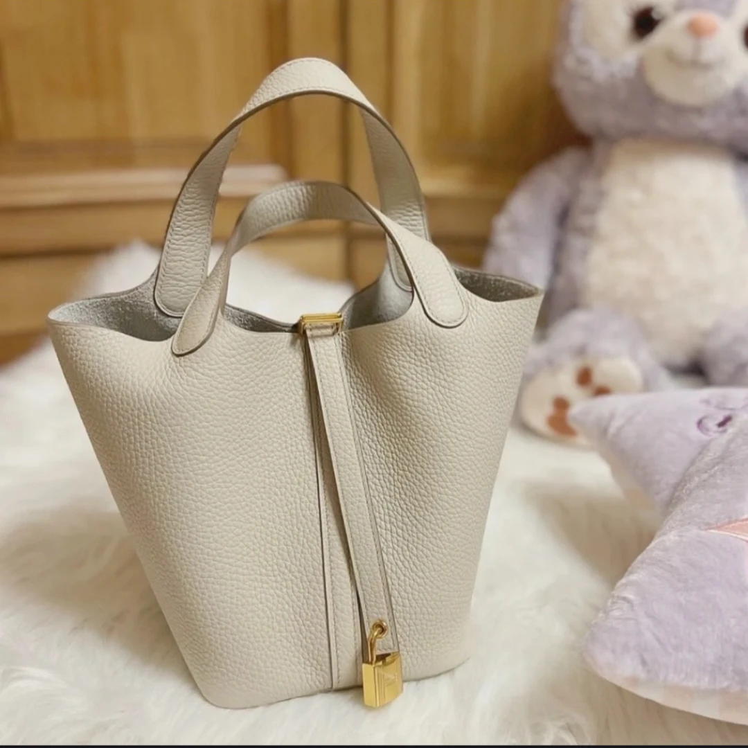 99新 Hermes/爱马仕 小花佳珊24517518 菜篮子 8L冰川白