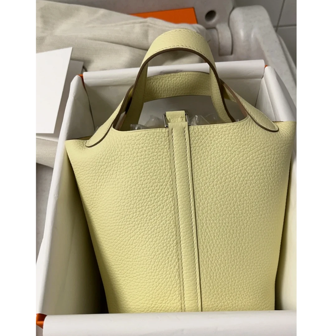 全新未使用 Hermes/爱马仕 小花6珊 18 菜篮子 米尔顿黄TC皮W刻银