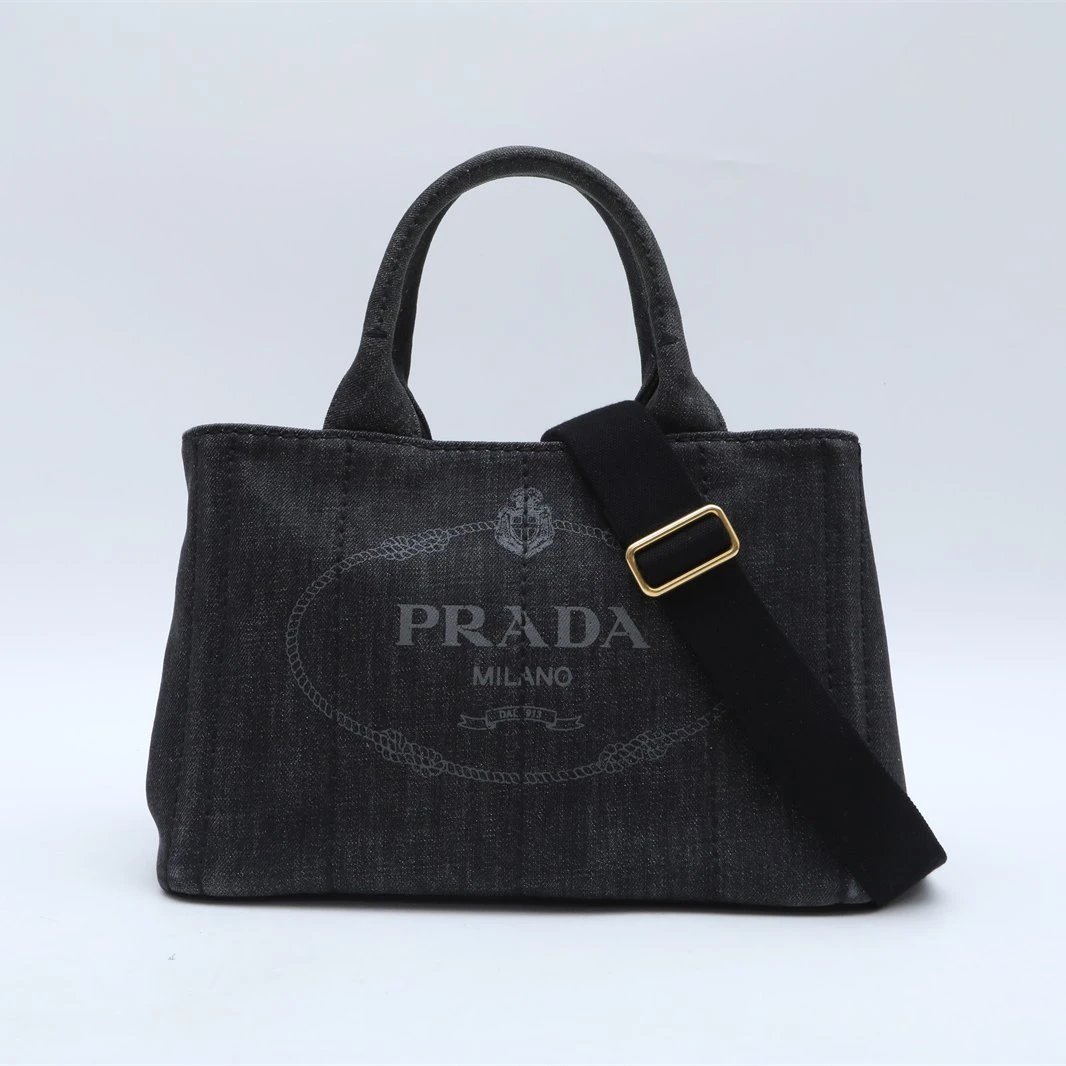 99新 Prada/普拉达 黑黑精选 PRADA 沙滩包 复古印花 小号 黑色