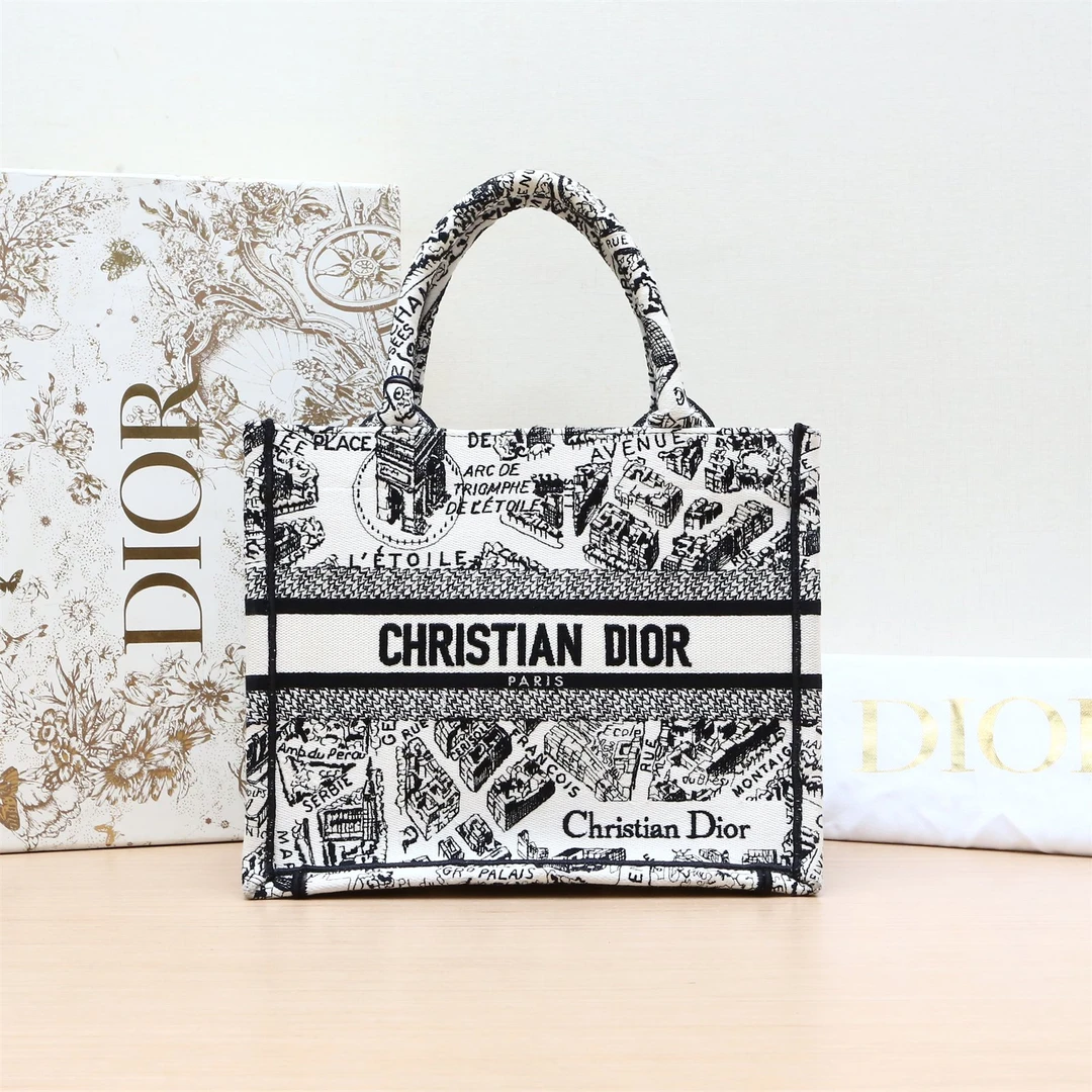 95新 DIOR/迪奥 小花6花 全12199拆 Book Tote 小号 黑白包