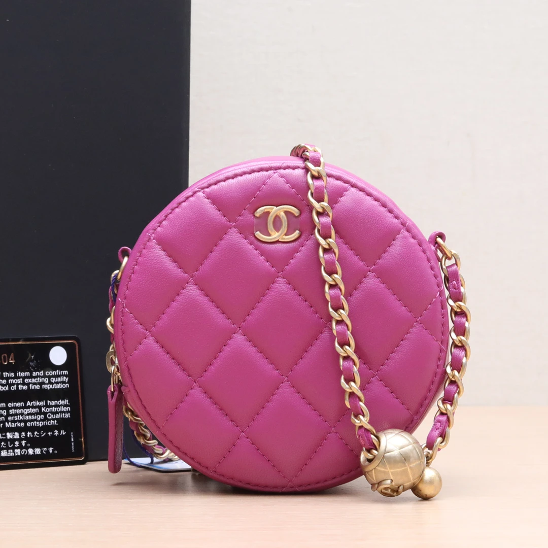 99新 Chanel/香奈儿 小花6珊 金球 圆饼链条包 紫色 30开
