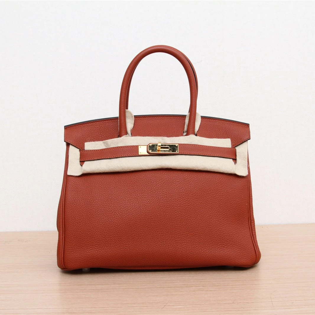 99新 Hermes/爱马仕 小花攀攀 Birkin 30 泥土橘Togo皮X刻 金扣包
