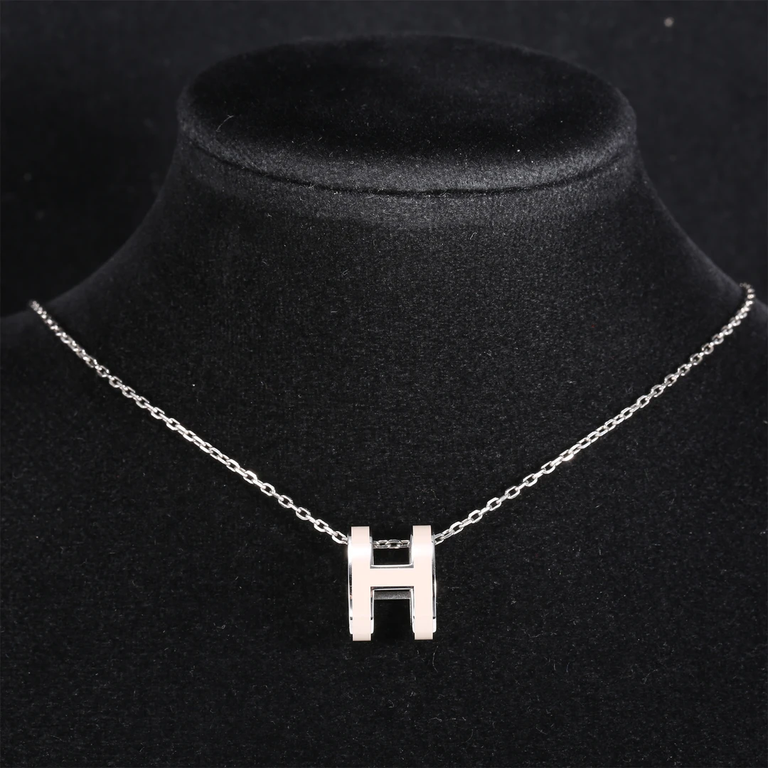 99新 Hermes/爱马仕 XF小花佳珊 H 项链 小号 合金 银色 奶茶色