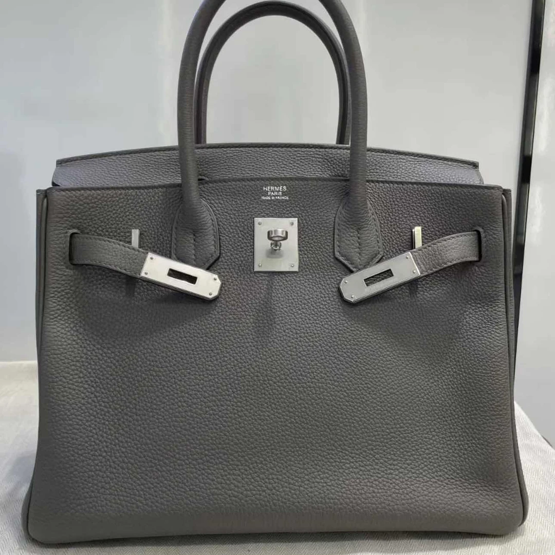 99新 Hermes/爱马仕 小花6珊 Birkin 30 锡器灰 Togo皮 框R 银扣