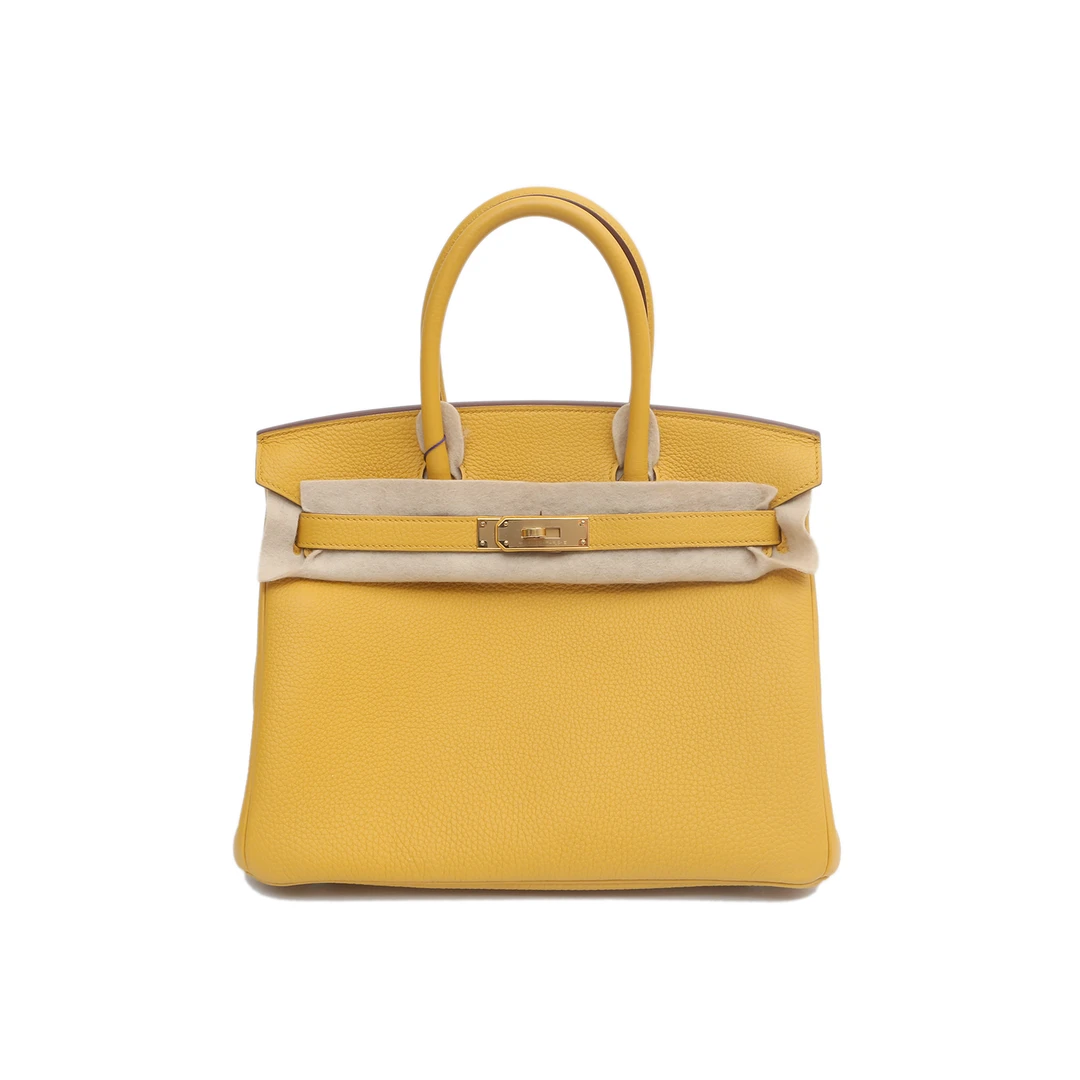 99新 Hermes/爱马仕 小花6珊 Birkin 30 琥珀黄 Togo皮 Y刻金扣包