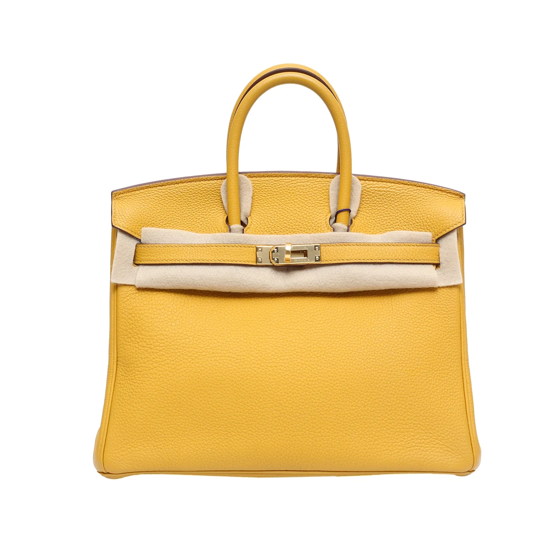 99新 Hermes/爱马仕 小花6珊 Birkin 25 9D琥珀黄 Togo皮C刻金扣