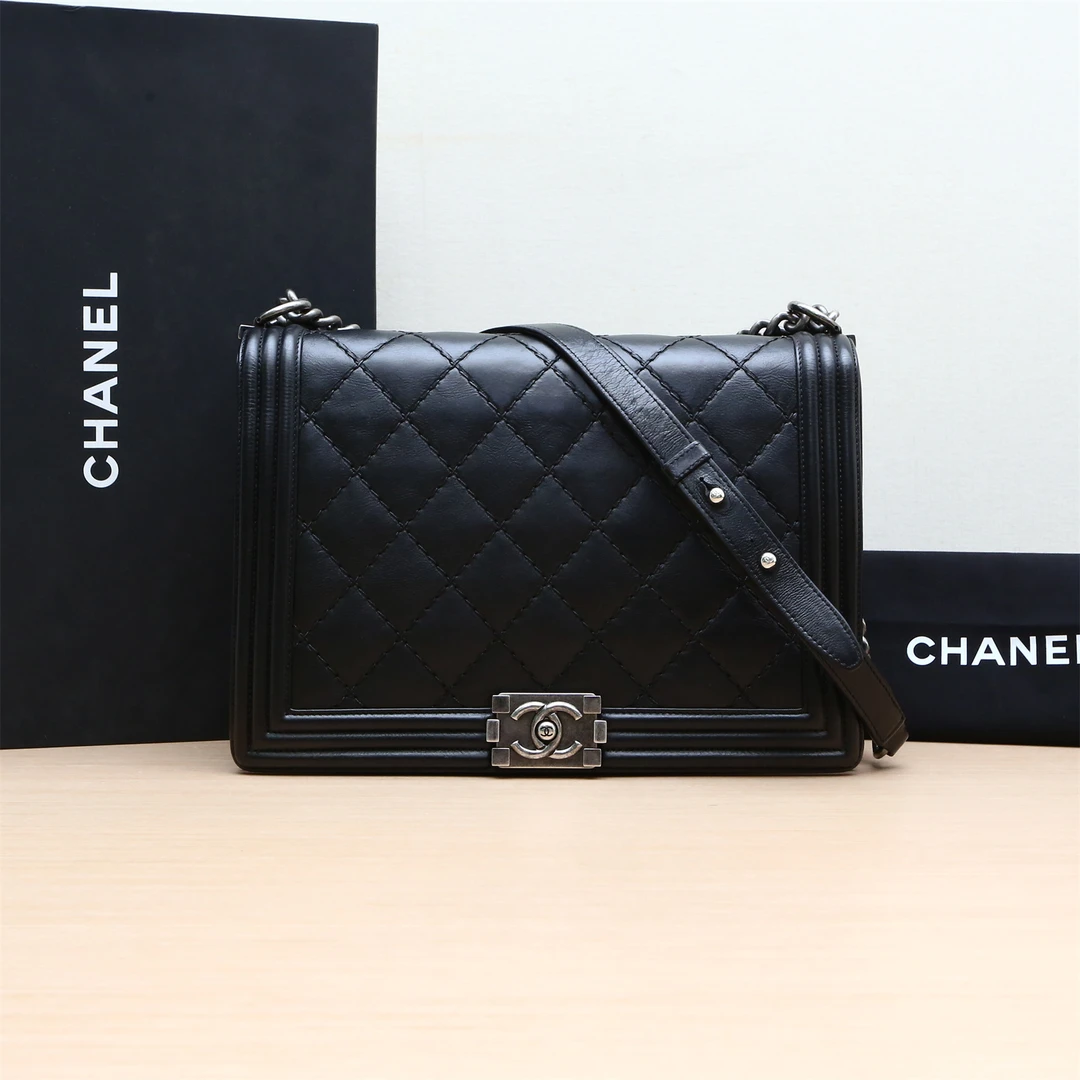 95新 Chanel/香奈儿 小花双双 552886 Leboy 大号 MAXI 黑色 18开