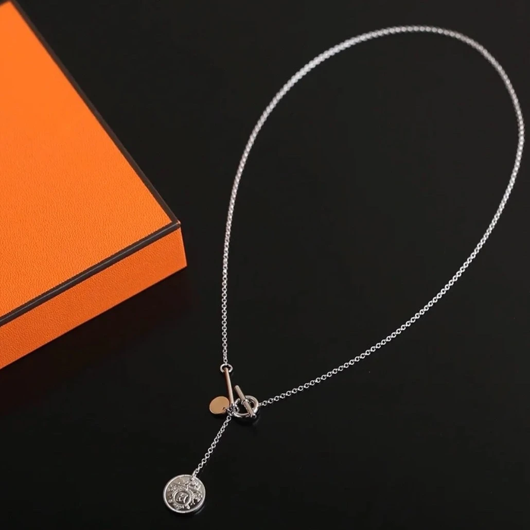全新未使用 Hermes/爱马仕 小花6珊 藏书章 钱币项链小号 AG925银