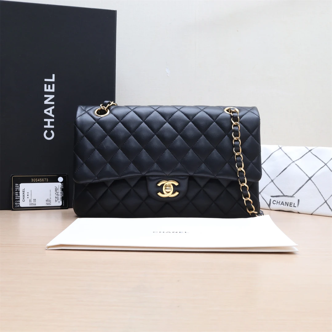 99新 Chanel/香奈儿 小花攀攀CF 中号 25.5cm 黑色 皮革S 30开