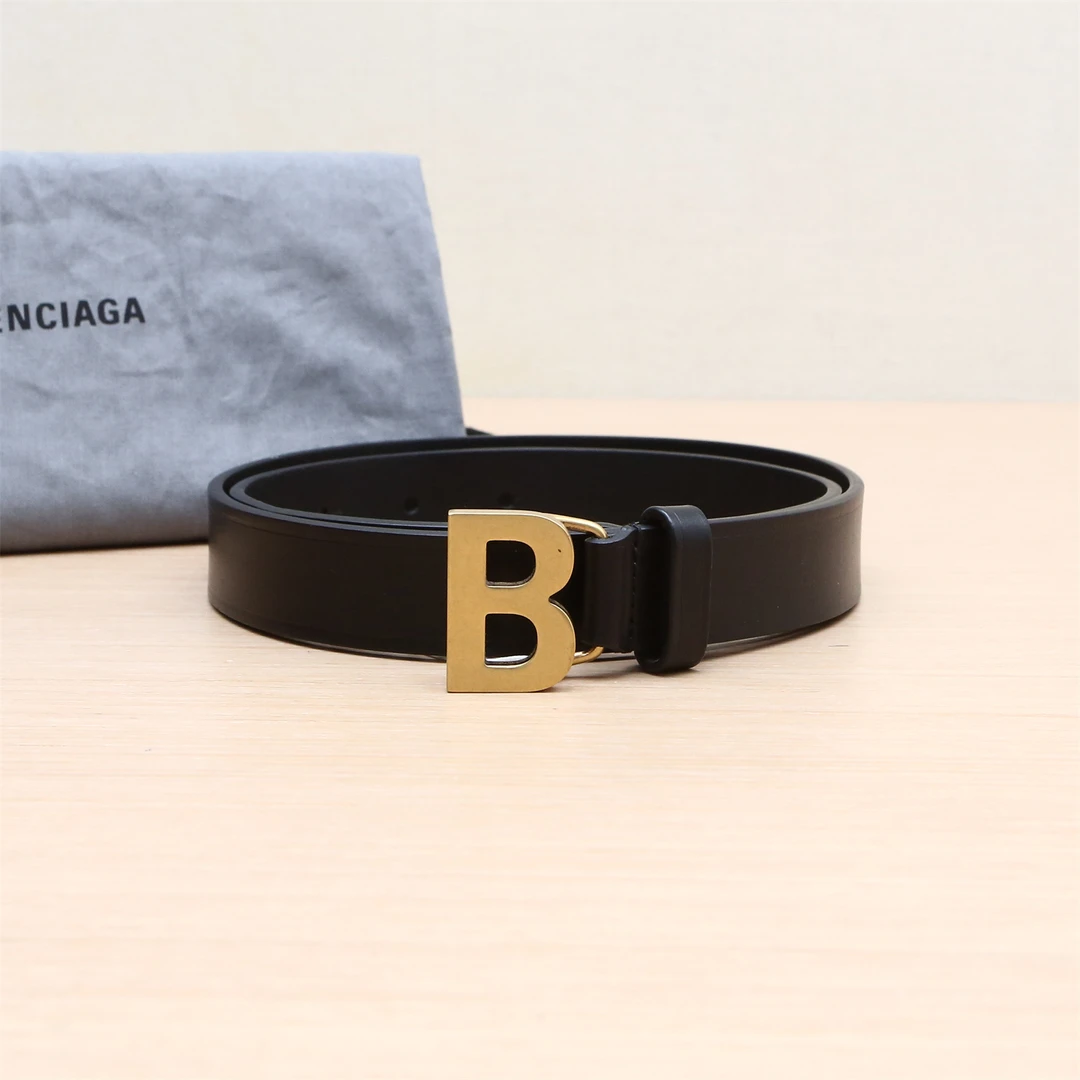99新 Balenciaga/巴黎世家 小花6花 字母LOGO 窄版 腰带 黑色75cm