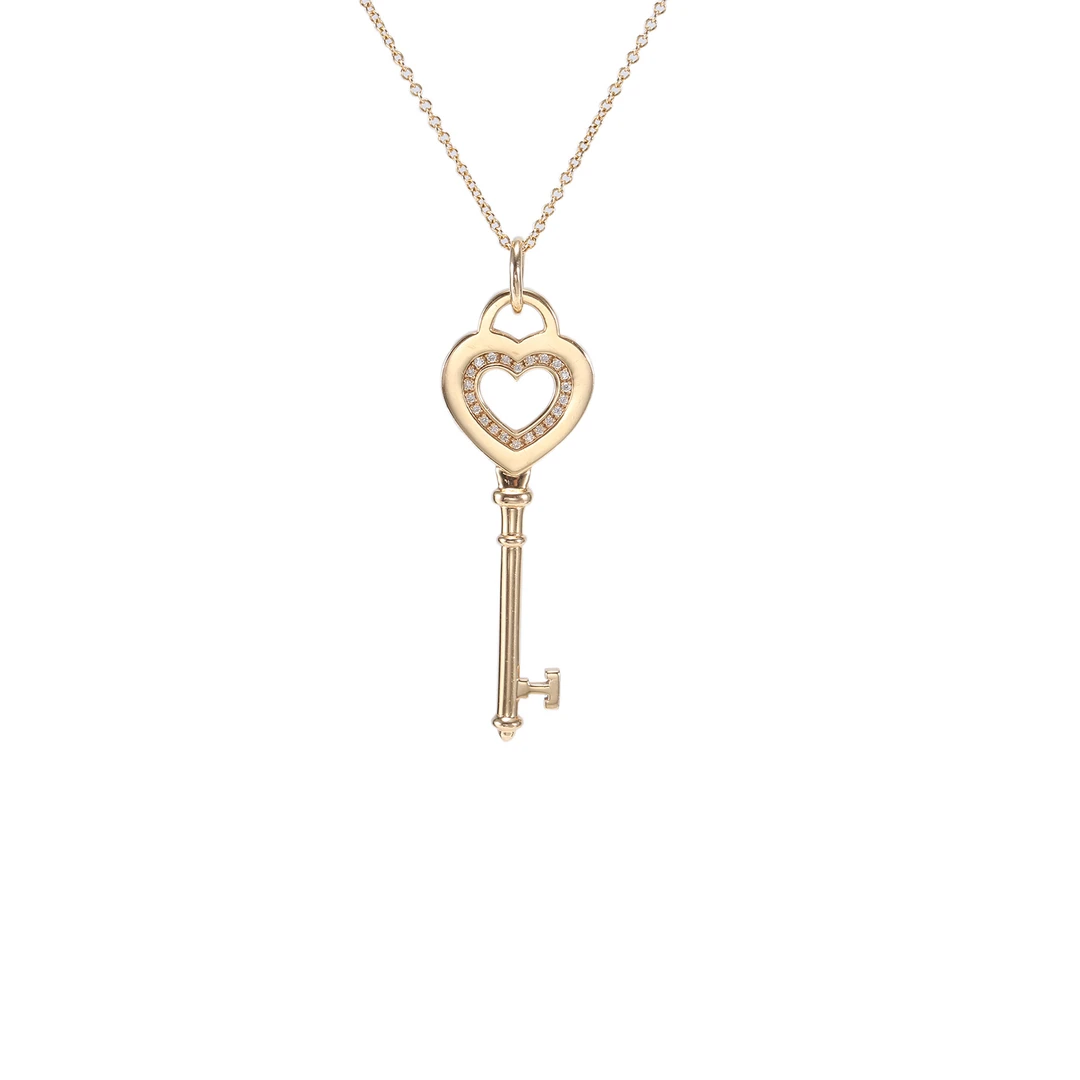 99新 Tiffany & Co./蒂芙尼 小花6珊 Keys爱心镶钻钥匙项链玫瑰金