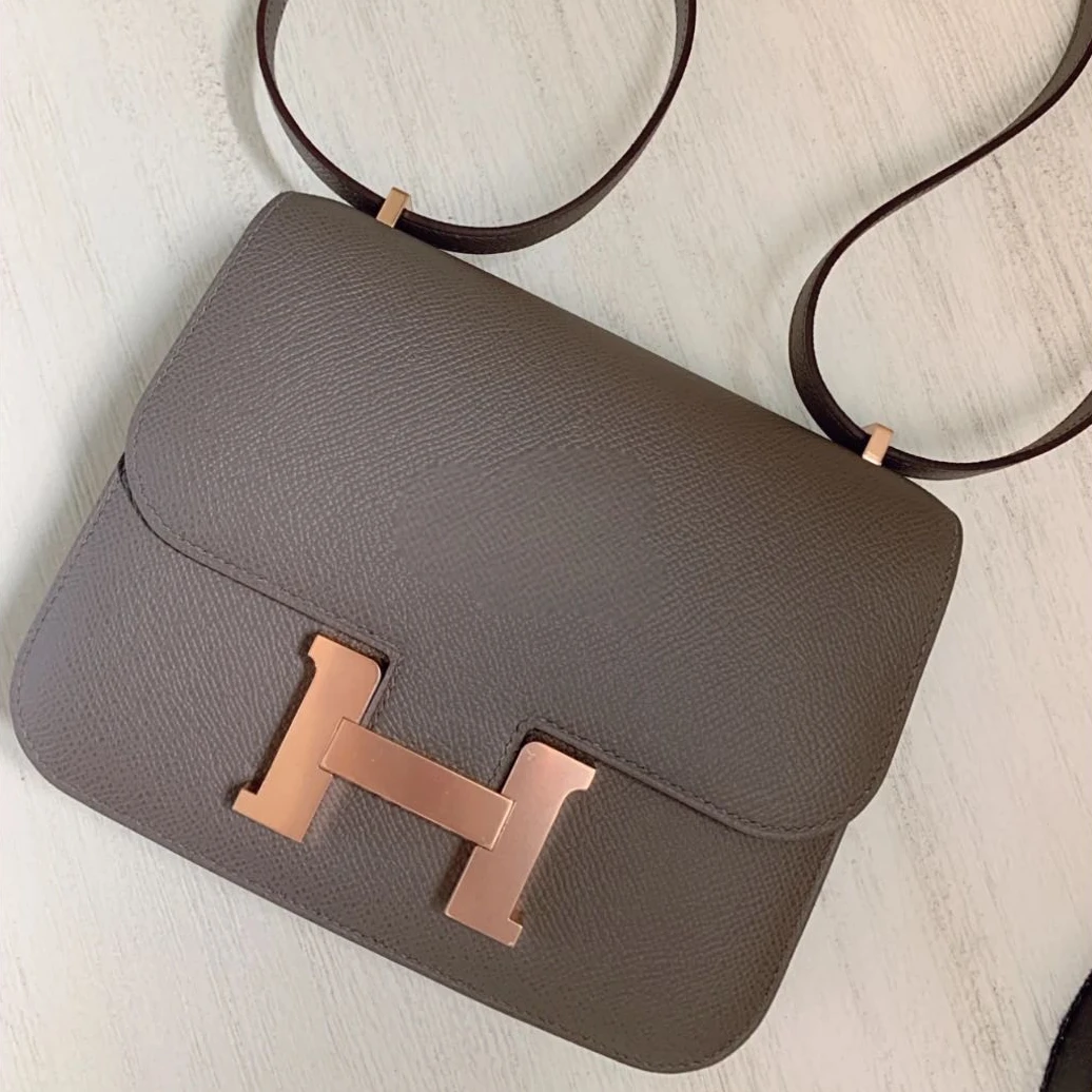 99新 Hermes/爱马仕 小花6珊 康康 19 锡器灰Ep皮D刻 玫瑰金扣