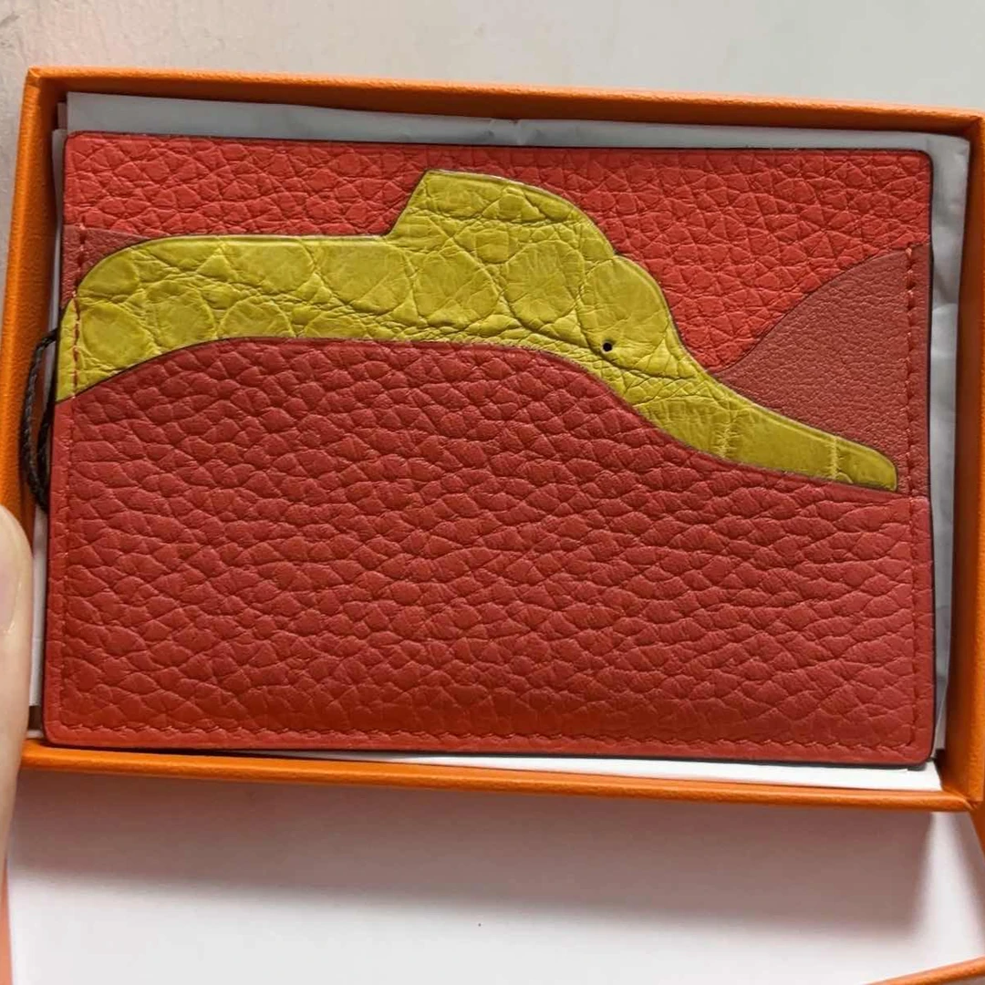 99新 Hermes/爱马仕 小花6珊 小卡包 红色 鳄鳄拼皮