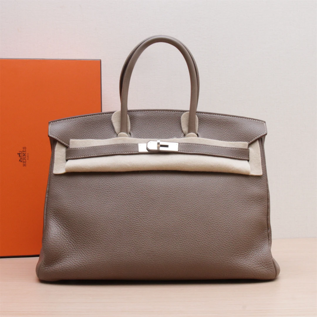 95新 Hermes/爱马仕 小花双双 Birkin 35 大象灰 Togo皮 框N 银扣