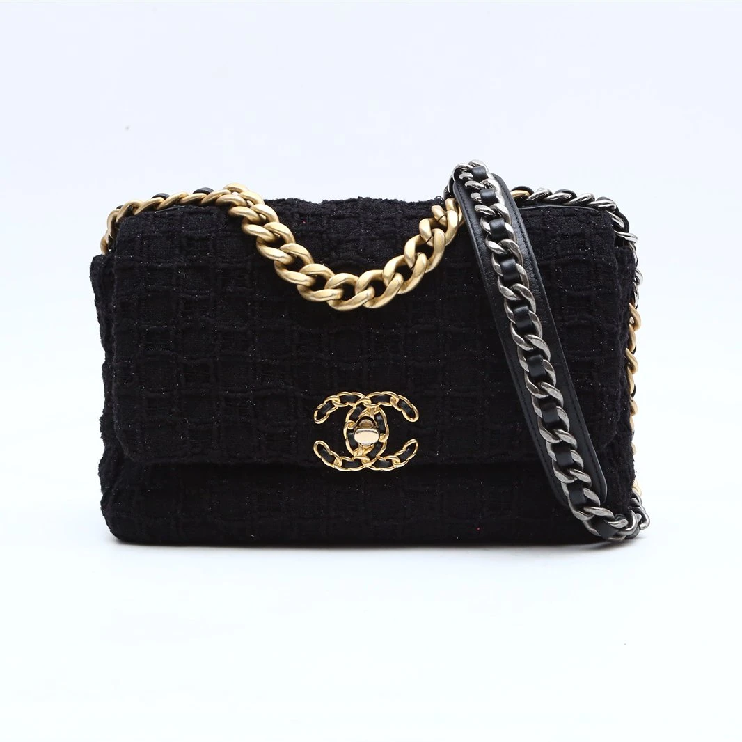 99新 Chanel/香奈儿 全款21699定金黑黑 19BAG 口盖包 小号  毛呢