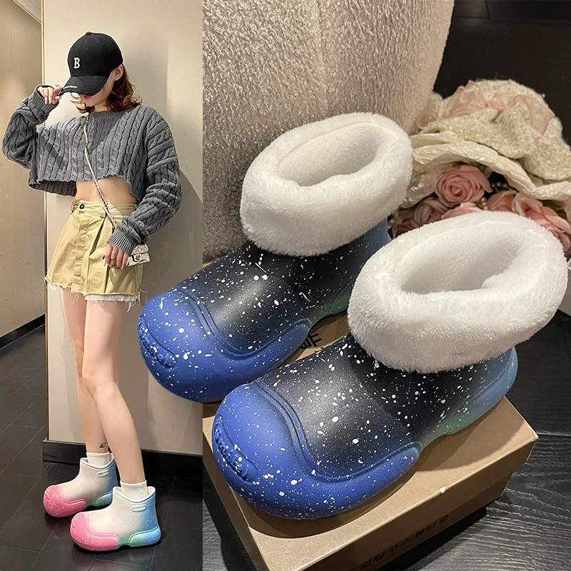 雨鞋女加绒新款时尚亲子水鞋防水防滑短筒雨靴外穿厚底轻便胶鞋潮