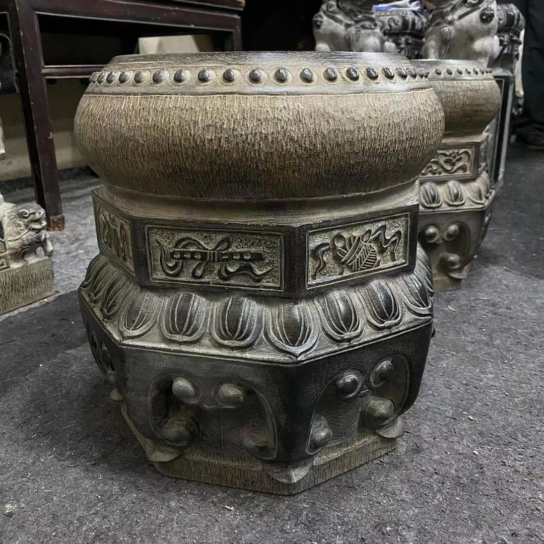 山西青石落地摆件暗八仙石墩高度36厘米