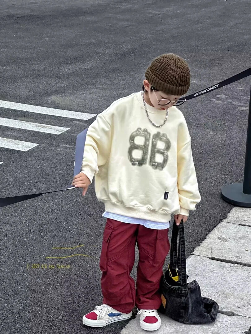 30509高端童装时尚百搭休闲加绒圆领卫衣D2-2-1