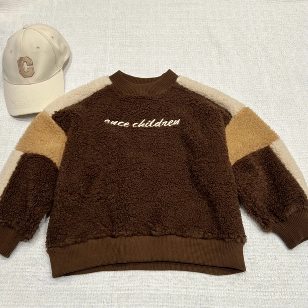 11196高端童装时尚百搭休闲加绒毛毛外套卫衣D