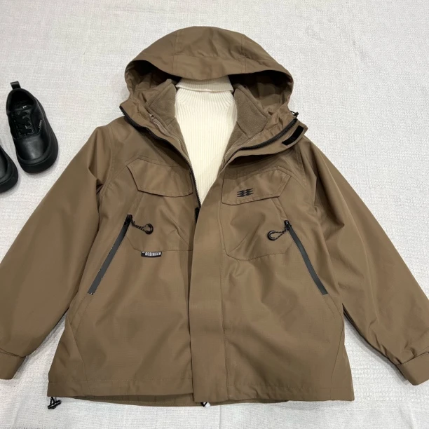 11715高端潮流时尚百搭可脱卸冲锋衣休闲外套是D/卡其E