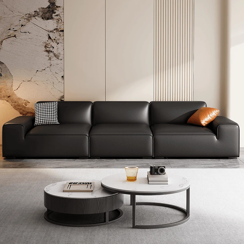 意式极简头层牛大黑牛沙发大小户型客厅直排真皮组合沙发