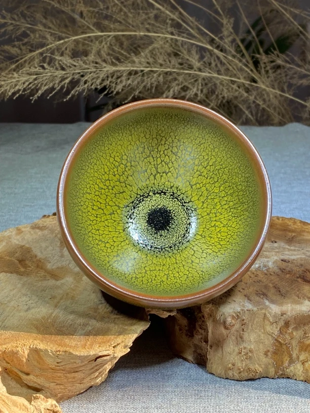 建盏原矿原釉绿鹧鸪敛口 茶具主人杯9.3×6.0