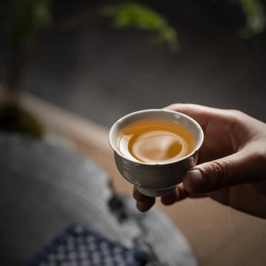 囍陶坊 草木灰花口杯仿古主人杯单杯50cc茶杯个人专用复古