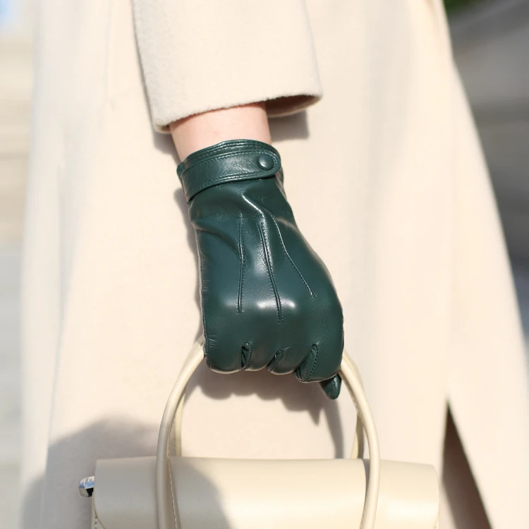 进口触屏山羊皮真皮手套女薄款单皮短款骑车开车秋冬加绒保暖修手