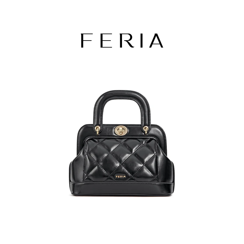 FERIA【菱格铰口手提包】FE407B783韩国小众品牌经典菱格包包YY