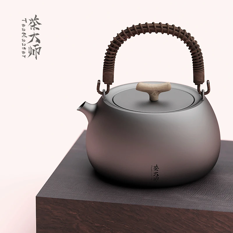 茶大师の若坐小灰梨纯钛煮茶壶烧水泡茶可明火户外便携轻盈电陶炉