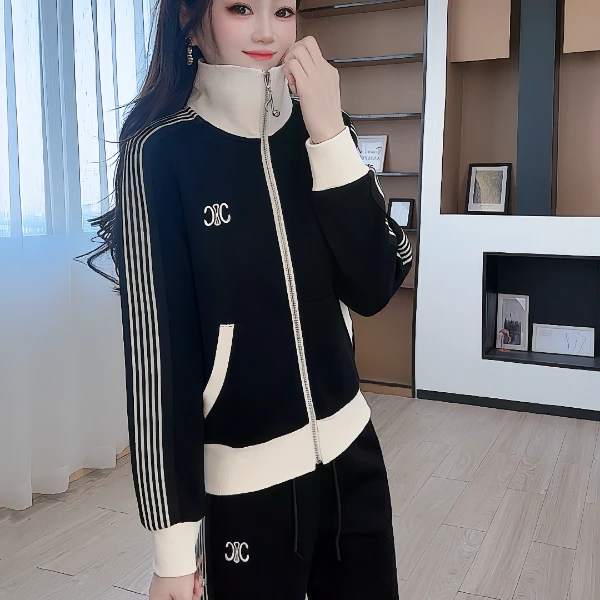 时尚休闲运动服套装女春秋季新款立领刺绣拉链外套裤子两件套9038