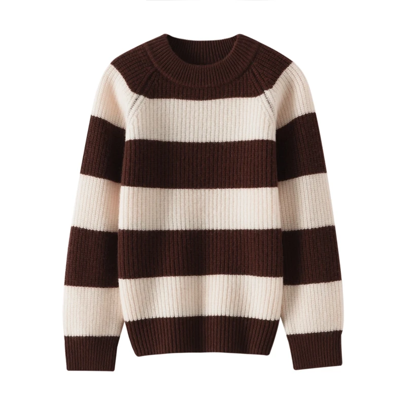 儿童100%羊毛衫男童圆领加厚打底衫女童拼色条纹针织衫秋冬毛衣