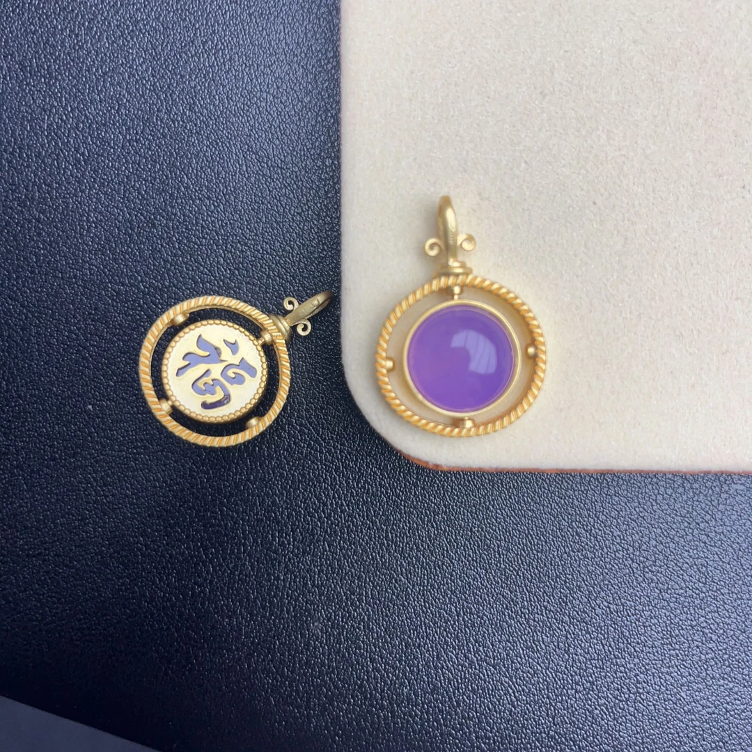 翡翠紫翡圆牌时来运转吊坠A145