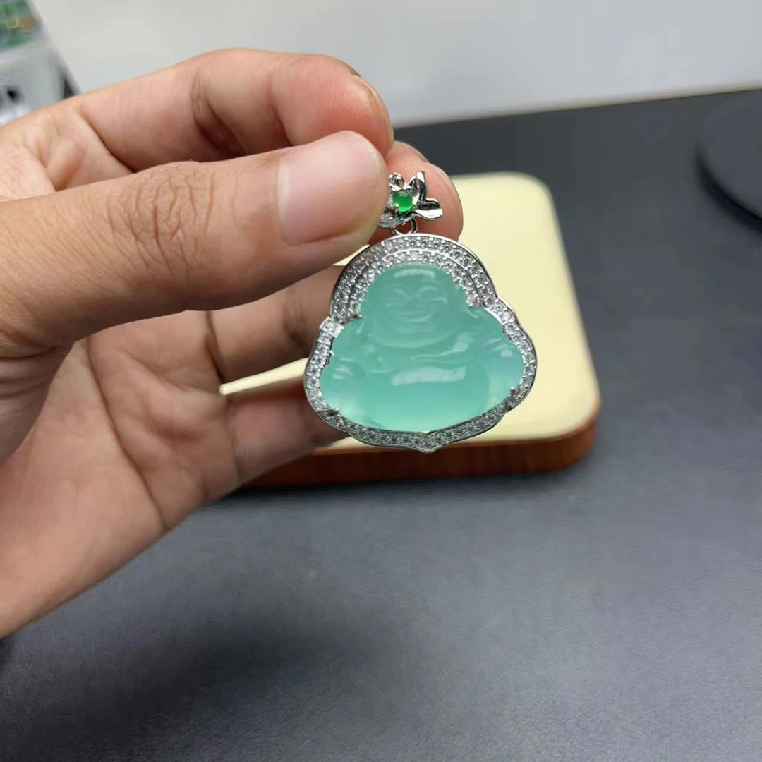 天然翡翠蓝水佛公吊坠A116