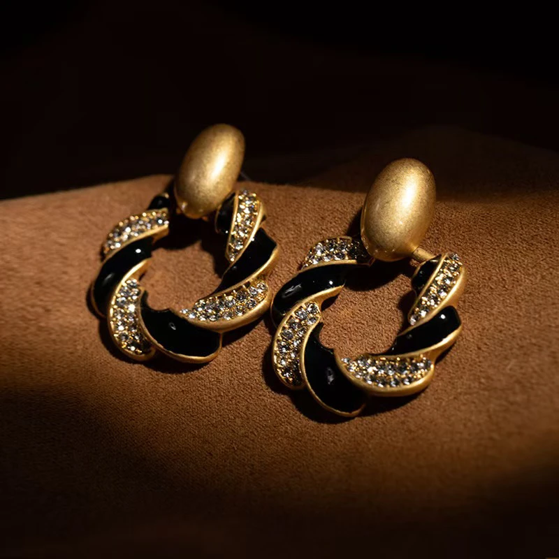 铜合金耳饰 复古宫廷高级感耳圈设计感轻奢气质耳饰中古925银针