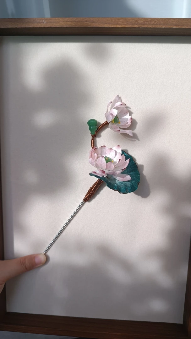 睡莲荷花发簪搭配汉服旗袍新中式礼物