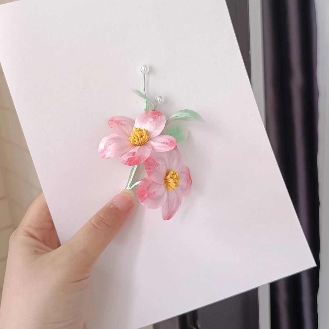粉色小清新色系非遗绒花发簪边夹桑蚕丝日常纯手工旗袍新中式送礼