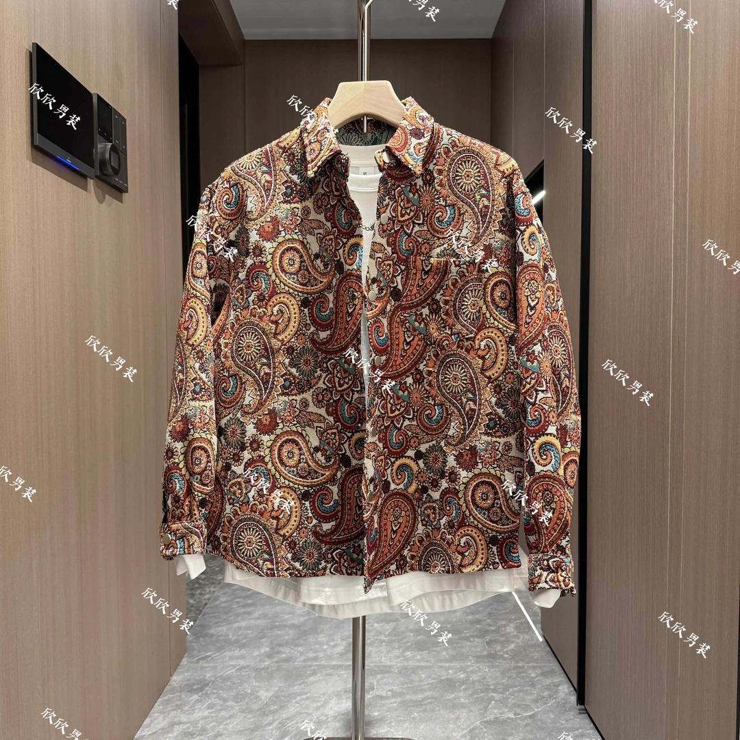 民族风痞帅潮流提花色织彩绘宽松男士休闲衬衫款外搭