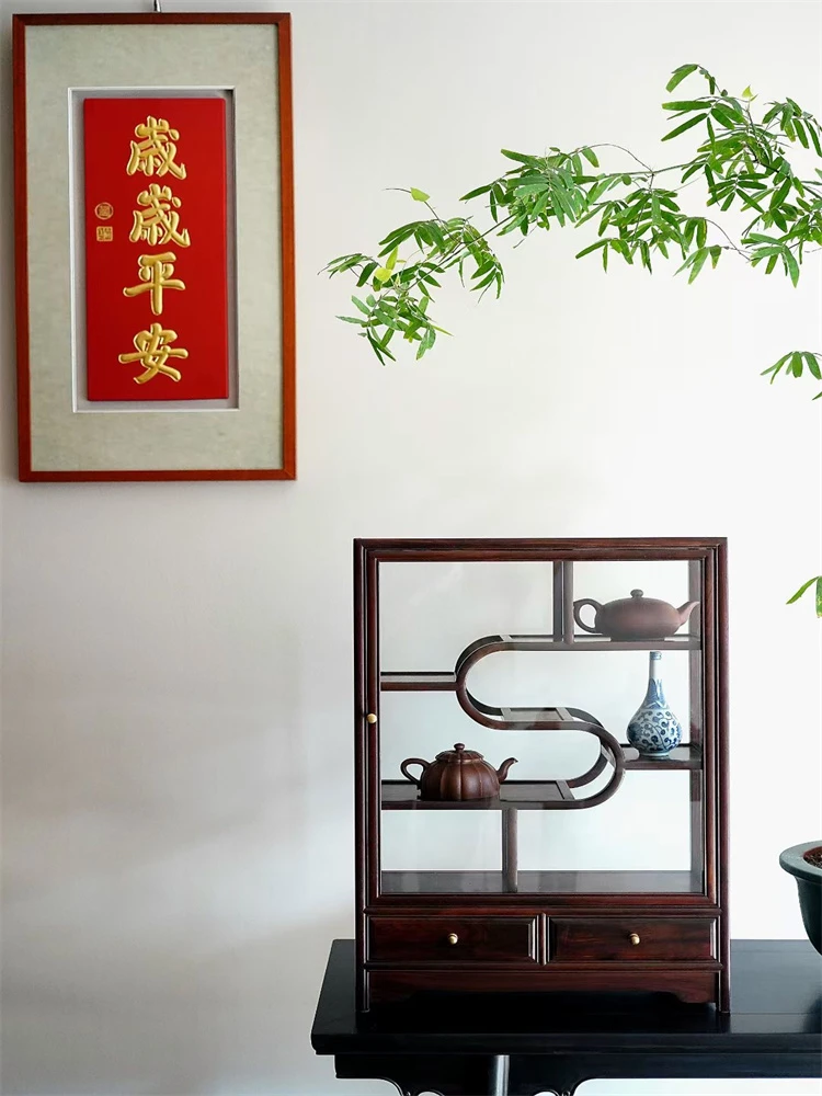 S形麒麟博古架文玩博古架收纳架老挝大红酸枝交趾黄檀红木家具柜