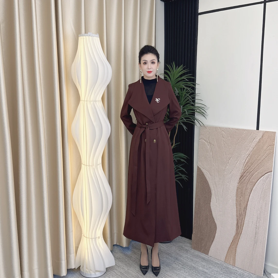 S827秋季新款黑色长款外套气质时尚小众设计师百搭超显瘦休闲女士