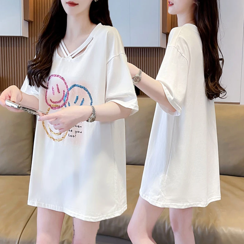 大码胖mm设计感纯棉短袖T恤女夏季新款韩版宽松百搭网红洋气上衣