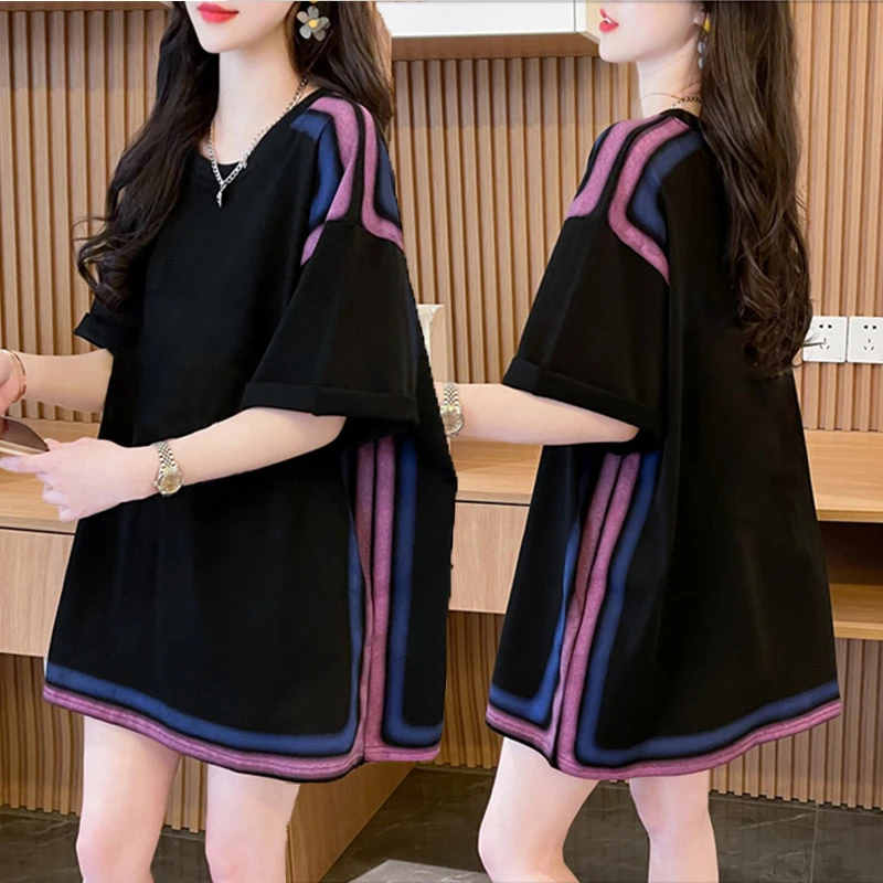 大码胖mm纯棉短袖T恤女夏季新款韩版宽松百搭简约休闲半袖上衣潮