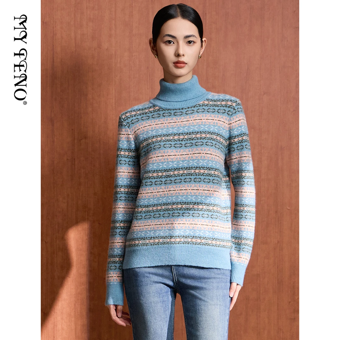 VDA462羊绒条纹半高领加厚秋冬套头高领时尚马天奴