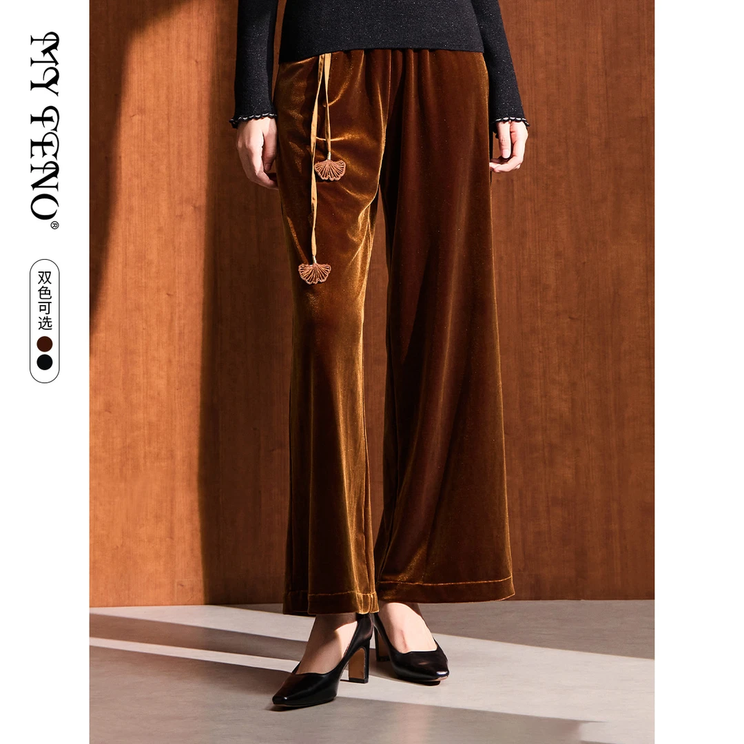 MY TENO/马天奴VDA279休闲阔腿显瘦高腰直筒复古中式秋冬裤子