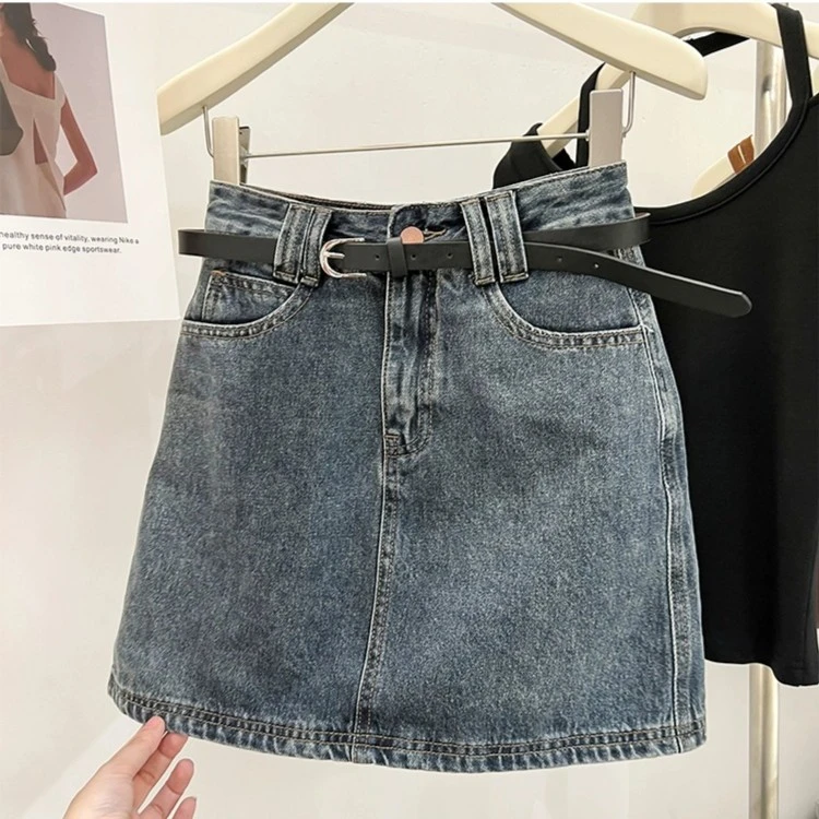 梦娇惜 夏古A字牛仔半身裙女高腰百搭显瘦辣妹包臀短裙送腰带
